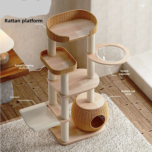 ZML Solid Wood Cat Climbing Frame Rattan Multi-Cat Tree Integrated Ragdoll Large Cat Stand Crazy Catlady Shop