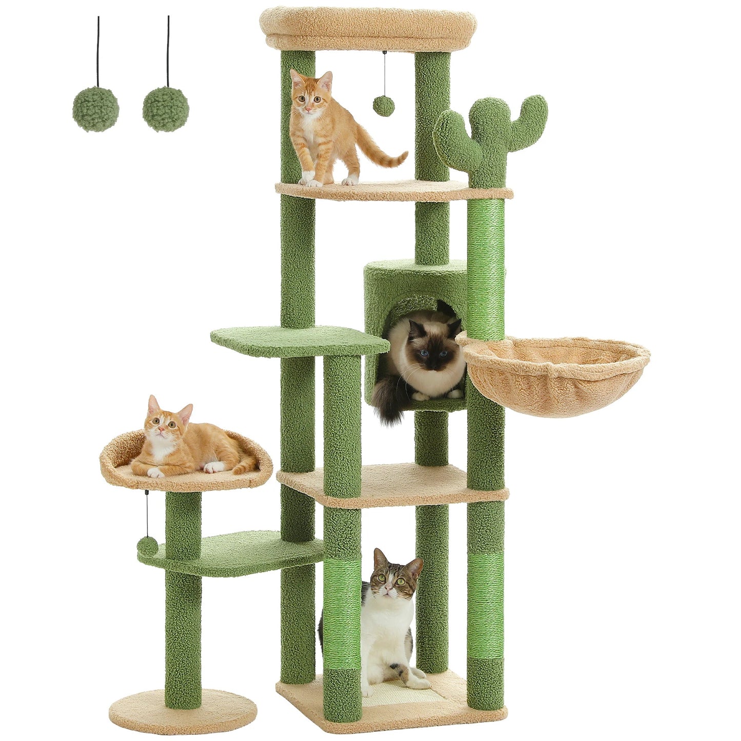 Cactus Tall Cat Tree for Large Cat Multi-Level Cat Tower for Indoor Cats Cat Condo with Large Hammock Scratching Post 2 Perches Crazy Catlady Shop