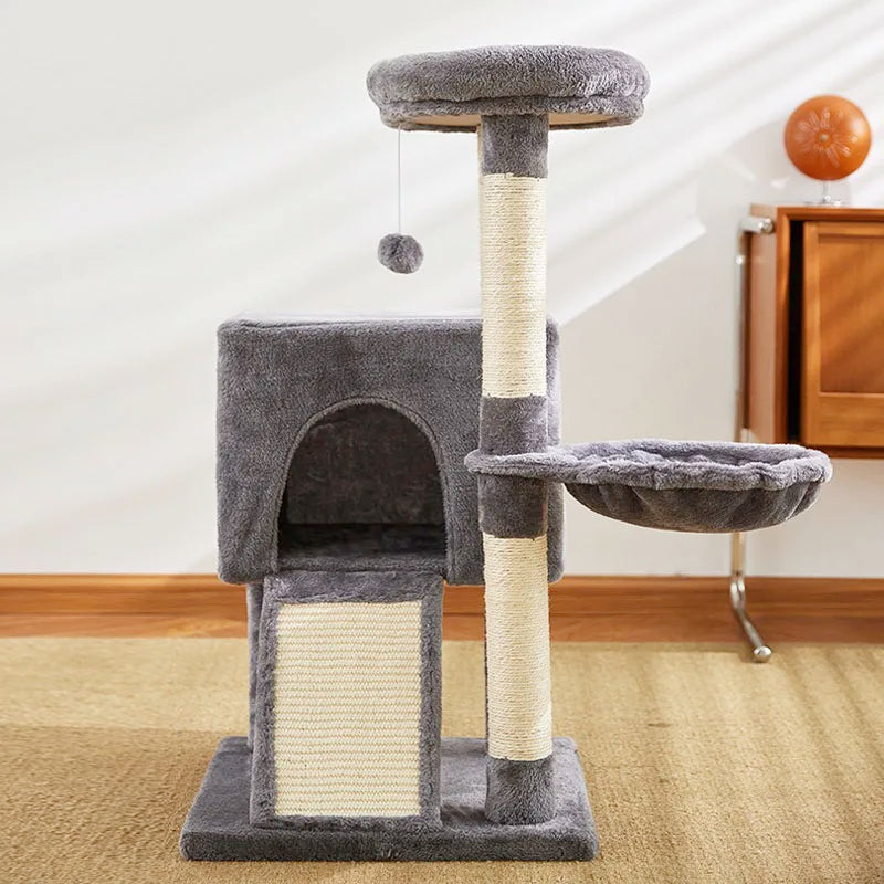 Cat Tree Luxury Cat Towers with Double Condos Spacious Perch Cat Hammock Fully Wrapped Scratching Sisal Post and Dangling Balls Crazy catlady shop