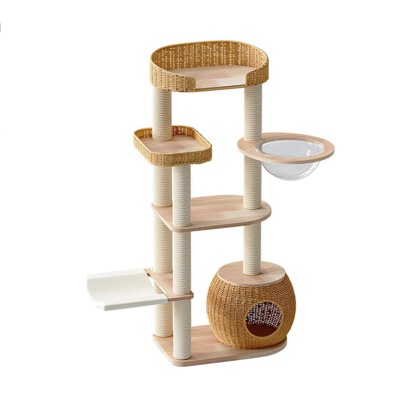 ZML Solid Wood Cat Climbing Frame Rattan Multi-Cat Tree Integrated Ragdoll Large Cat Stand Crazy Catlady Shop