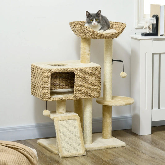 For PawHut Cat Tree Tower for Indoor Cats with Scratching Posts Condo Beige Crazy Catlady Shop
