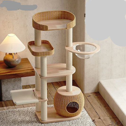 ZML Solid Wood Cat Climbing Frame Rattan Multi-Cat Tree Integrated Ragdoll Large Cat Stand Crazy Catlady Shop