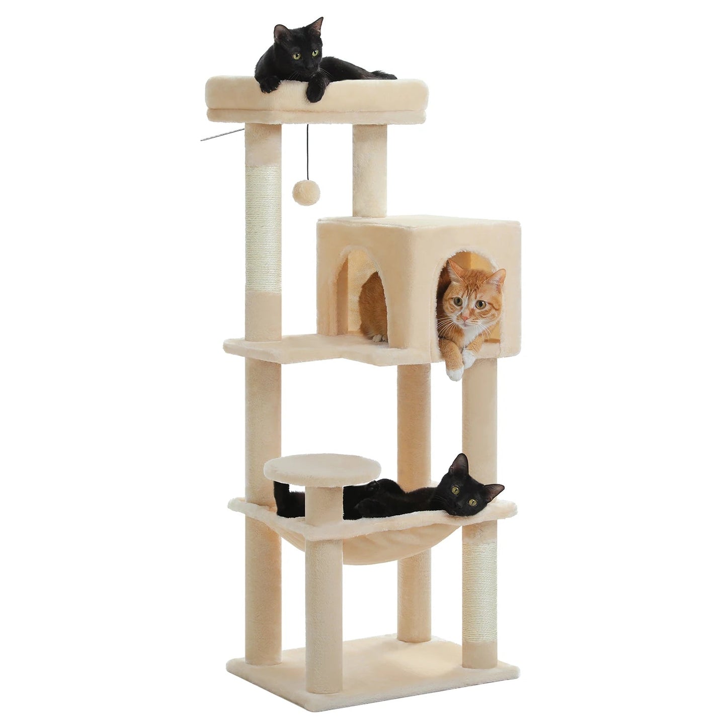 Stabilt 5-nivåers  Klös träd 113 cm med koja, sittplatser & klös stolpar Crazy Catlady Shop