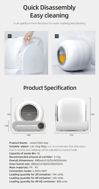 Smart Cat Litter Box Fully Automatic Large Capacity Cat Litter Box Semi-enclosed Smart Cat Toilet APP Remote Control Crazy Catlady Shop
