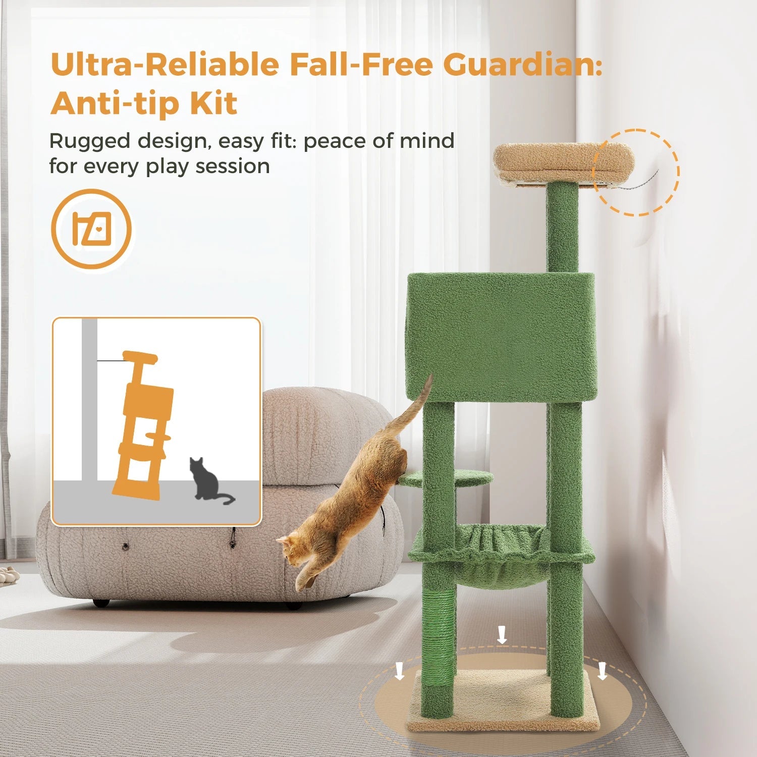 Stabilt 5-nivåers  Klös träd 113 cm med koja, sittplatser & klös stolpar Crazy Catlady Shop