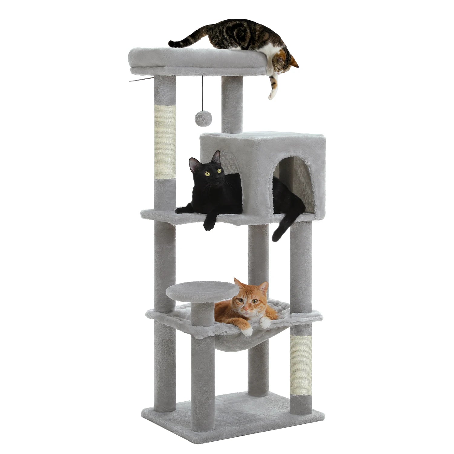 Stabilt 5-nivåers  Klös träd 113 cm med koja, sittplatser & klös stolpar Crazy Catlady Shop