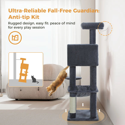 Stabilt 5-nivåers  Klös träd 113 cm med koja, sittplatser & klös stolpar Crazy Catlady Shop