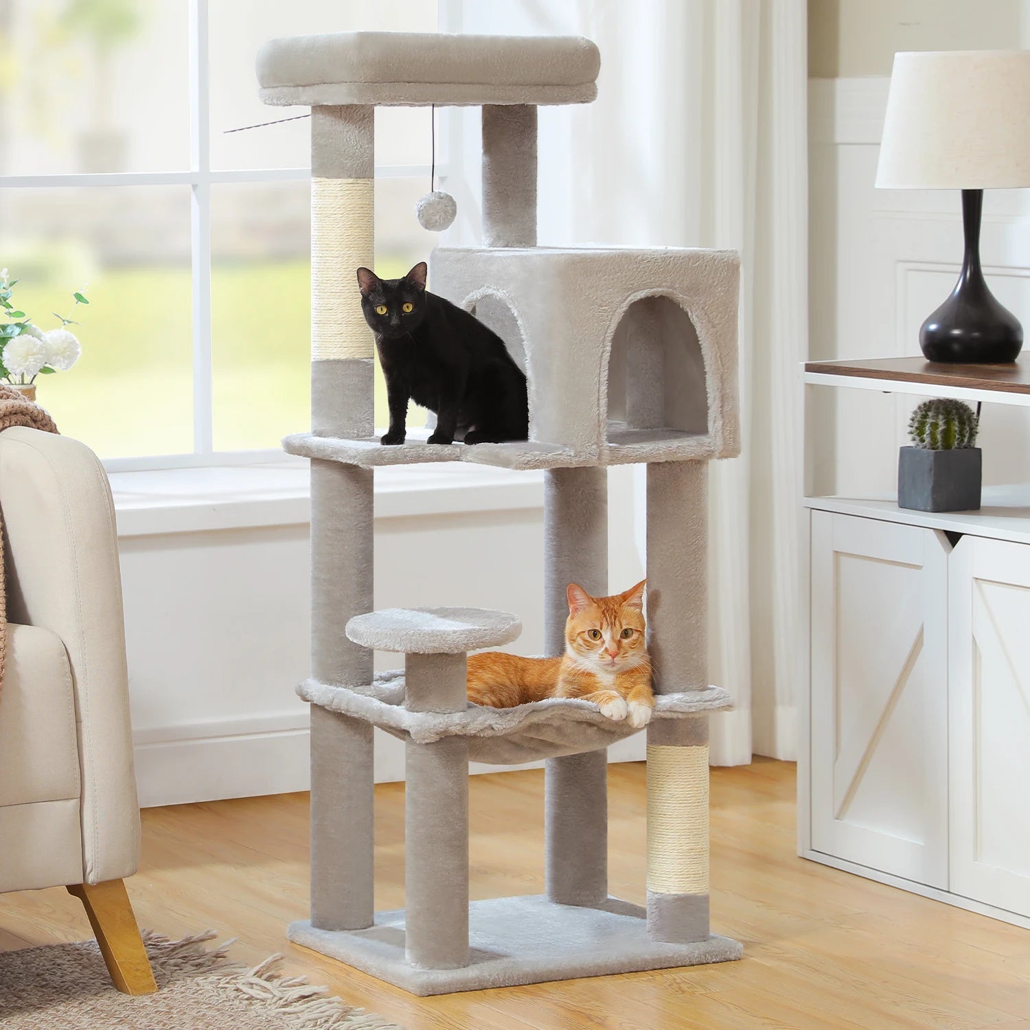 Stabilt 5-nivåers  Klös träd 113 cm med koja, sittplatser & klös stolpar Crazy Catlady Shop