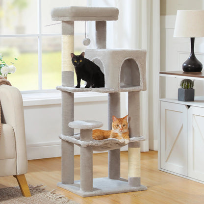 Stabilt 5-nivåers  Klös träd 113 cm med koja, sittplatser & klös stolpar Crazy Catlady Shop
