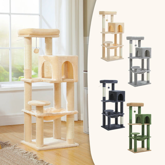 Stabilt 5-nivåers  Klös träd 113 cm med koja, sittplatser & klös stolpar Crazy Catlady Shop
