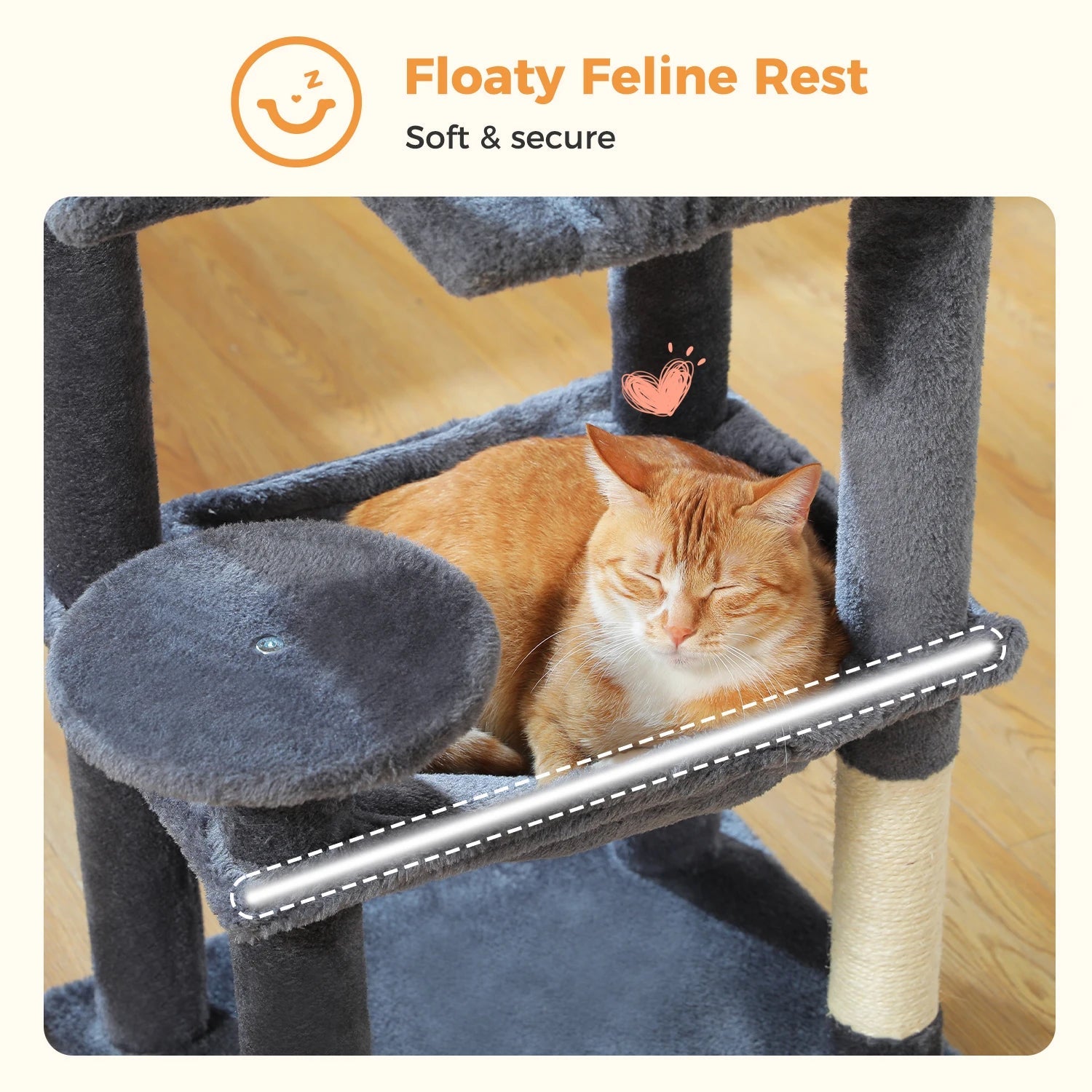 Stabilt 5-nivåers  Klös träd 113 cm med koja, sittplatser & klös stolpar Crazy Catlady Shop