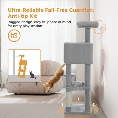 Stabilt 5-nivåers  Klös träd 113 cm med koja, sittplatser & klös stolpar Crazy Catlady Shop