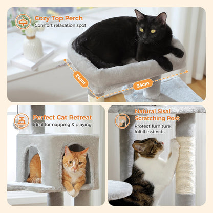 Stabilt 5-nivåers  Klös träd 113 cm med koja, sittplatser & klös stolpar Crazy Catlady Shop