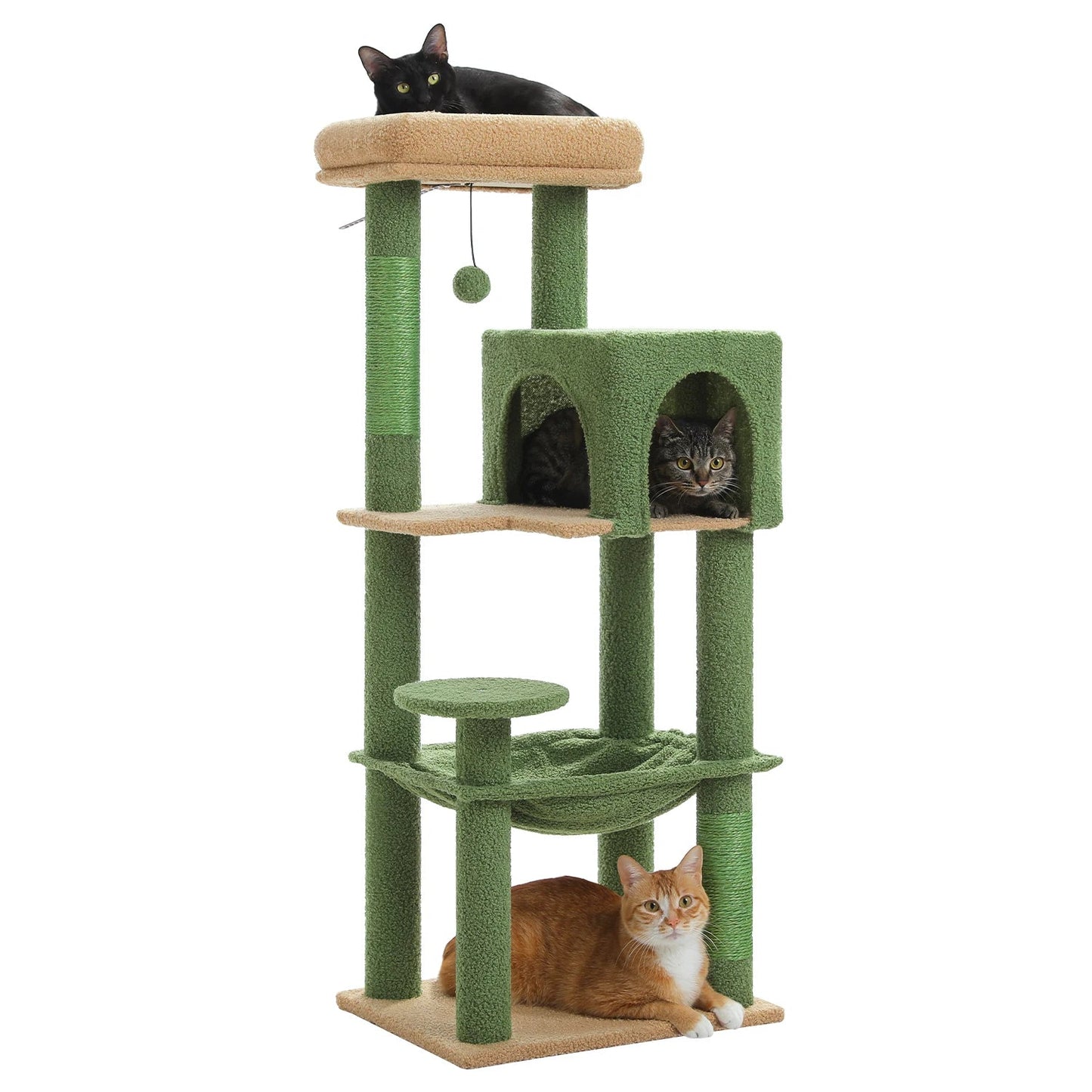 Stabilt 5-nivåers  Klös träd 113 cm med koja, sittplatser & klös stolpar Crazy Catlady Shop