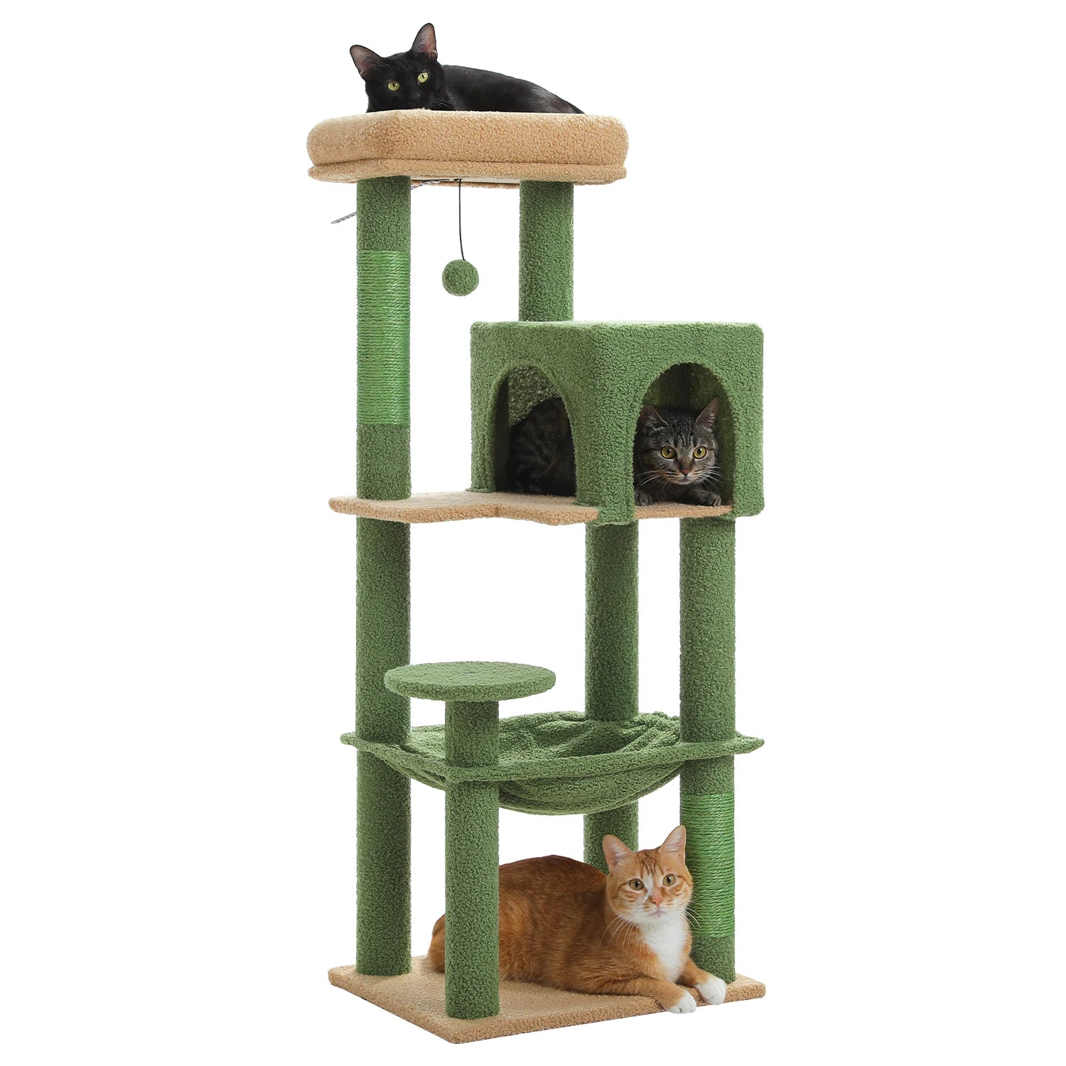 Stabilt 5-nivåers  Klös träd 113 cm med koja, sittplatser & klös stolpar Crazy Catlady Shop