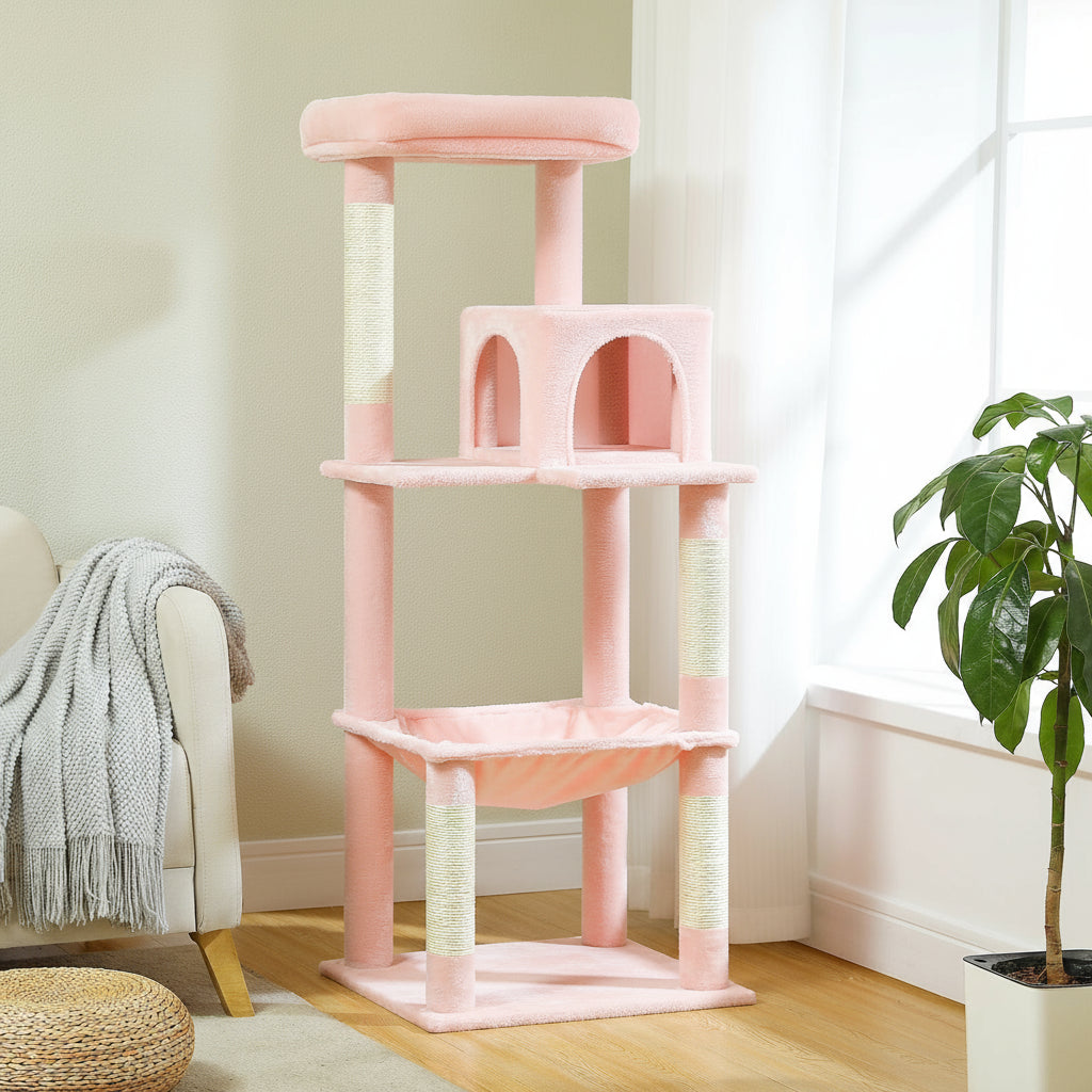 Luxury Cat Tree House Tower with Cabinet Solid Wood Cat Tree Posting Toy Multi-Level Kitten Cat Condo rascador gato arbre à chat Crazy Catlady Shop