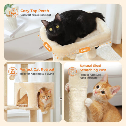 Stabilt 5-nivåers  Klös träd 113 cm med koja, sittplatser & klös stolpar Crazy Catlady Shop