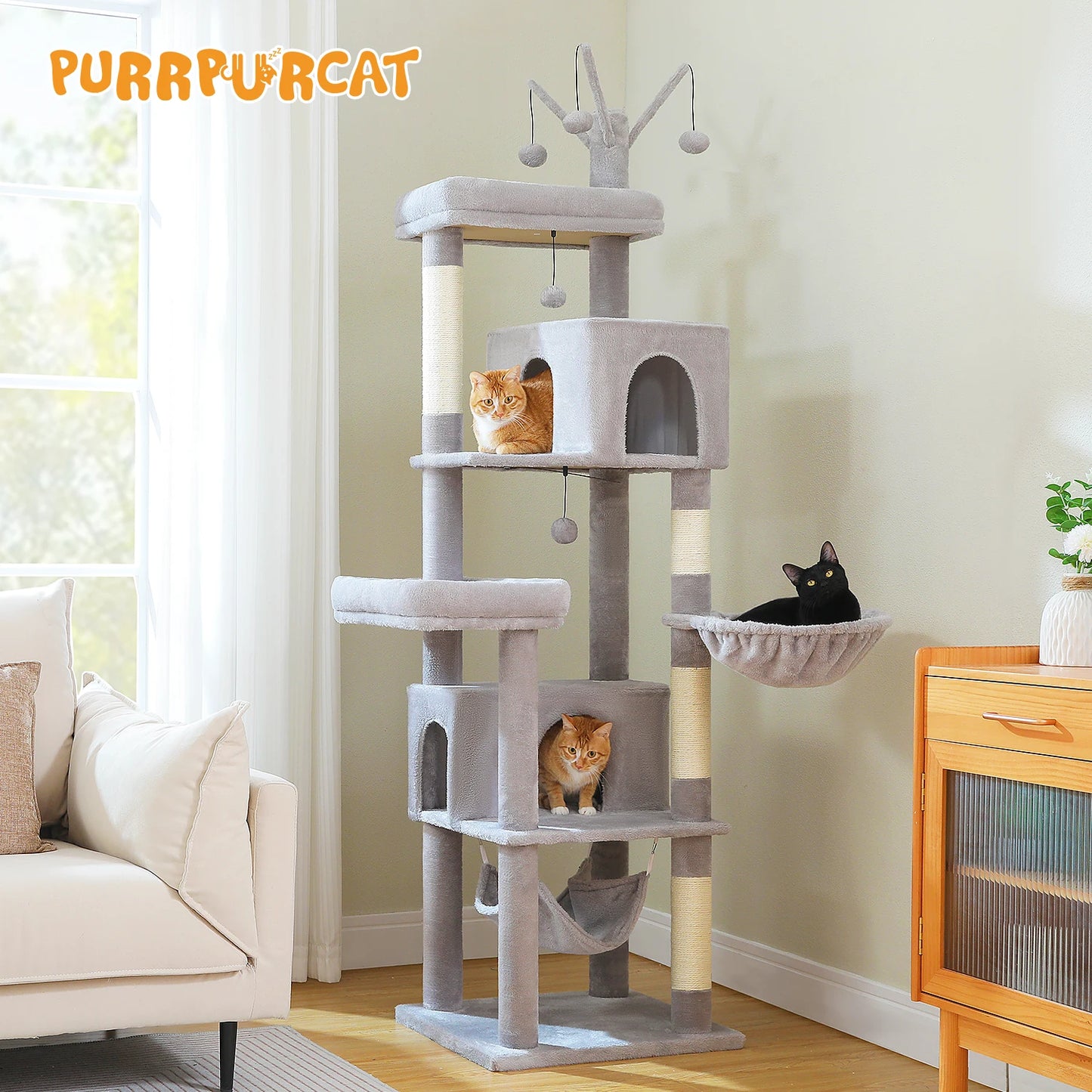 Multi-Level Cat Tree for Indoor Large Cat Tower with Scratching Posts Spacious Cat Condo Soft Top Perch Cat Furniture Cat Toys Crazy Catlady Shop