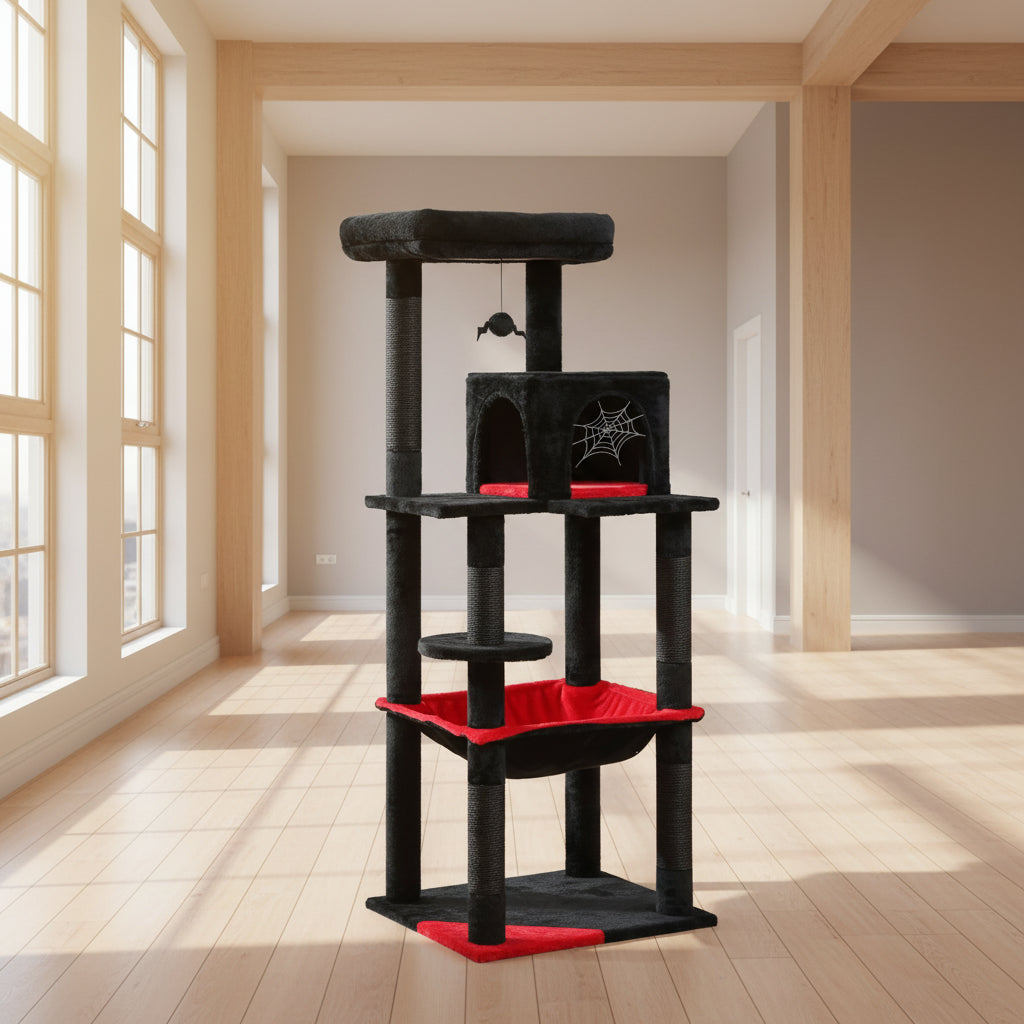 Luxury Cat Tree House Tower with Cabinet Solid Wood Cat Tree Posting Toy Multi-Level Kitten Cat Condo rascador gato arbre à chat Crazy Catlady Shop