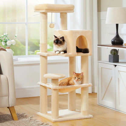 Stabilt 5-nivåers  Klös träd 113 cm med koja, sittplatser & klös stolpar Crazy Catlady Shop