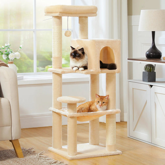 Stabilt 5-nivåers  Klös träd 113 cm med koja, sittplatser & klös stolpar Crazy Catlady Shop