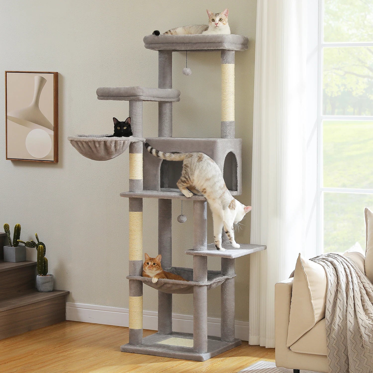 Large Cat Tree for Indoor Cats Multi-Level Cat Tower with Scratching Posts Soft Hammock Large Cat Condo Cat Accessories Cat Toys Crazy Catlady Shop