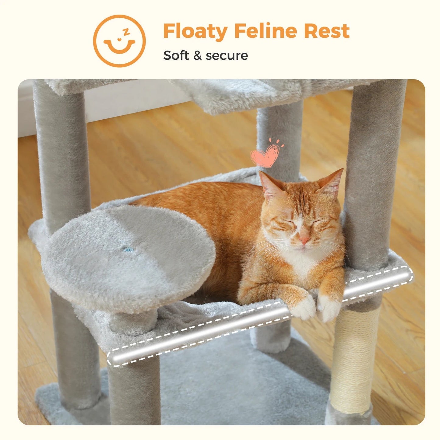 Stabilt 5-nivåers  Klös träd 113 cm med koja, sittplatser & klös stolpar Crazy Catlady Shop