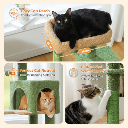 Stabilt 5-nivåers  Klös träd 113 cm med koja, sittplatser & klös stolpar Crazy Catlady Shop
