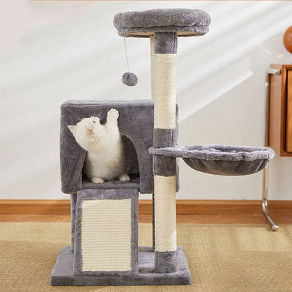 Cat Tree Luxury Cat Towers with Double Condos Spacious Perch Cat Hammock Fully Wrapped Scratching Sisal Post and Dangling Balls Crazy catlady shop