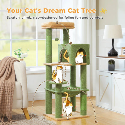 Stabilt 5-nivåers  Klös träd 113 cm med koja, sittplatser & klös stolpar Crazy Catlady Shop