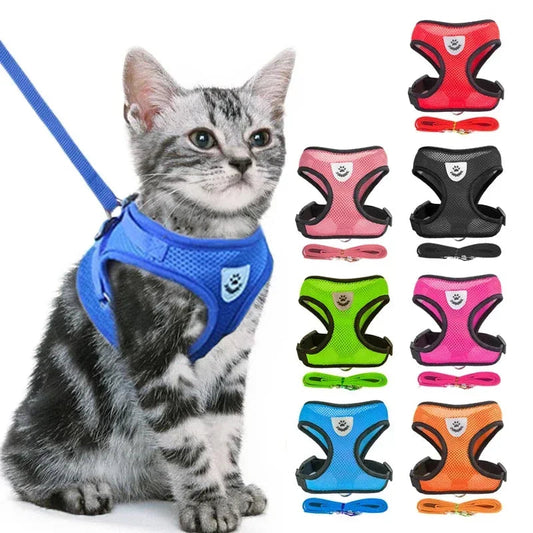 Cat Harness Vest Walking Lead Leash For Puppy Dogs Collar Polyester Adjustable Mesh Dog Harness For Small Medium Pet Accessories Crazy catlady shop
