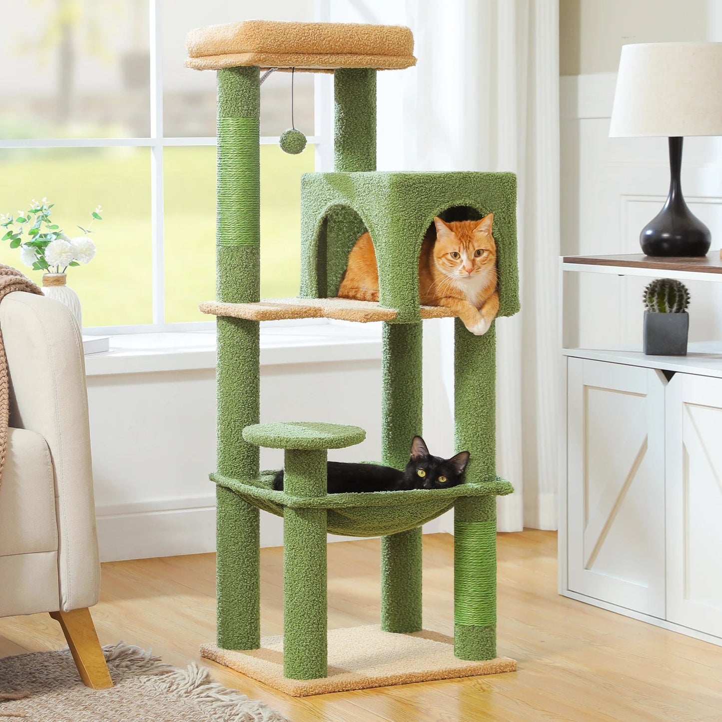 Stabilt 5-nivåers  Klös träd 113 cm med koja, sittplatser & klös stolpar Crazy Catlady Shop