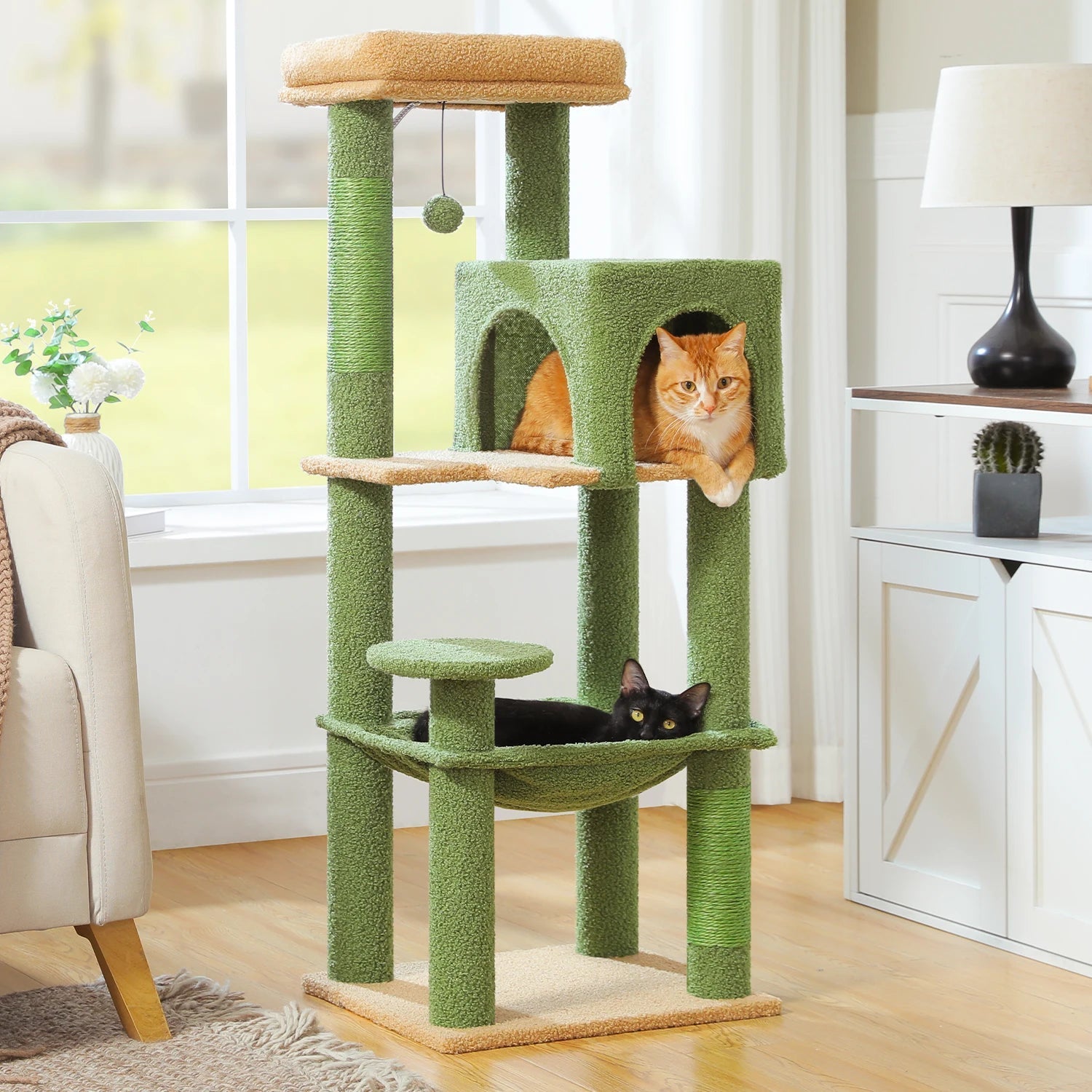 Stabilt 5-nivåers  Klös träd 113 cm med koja, sittplatser & klös stolpar Crazy Catlady Shop