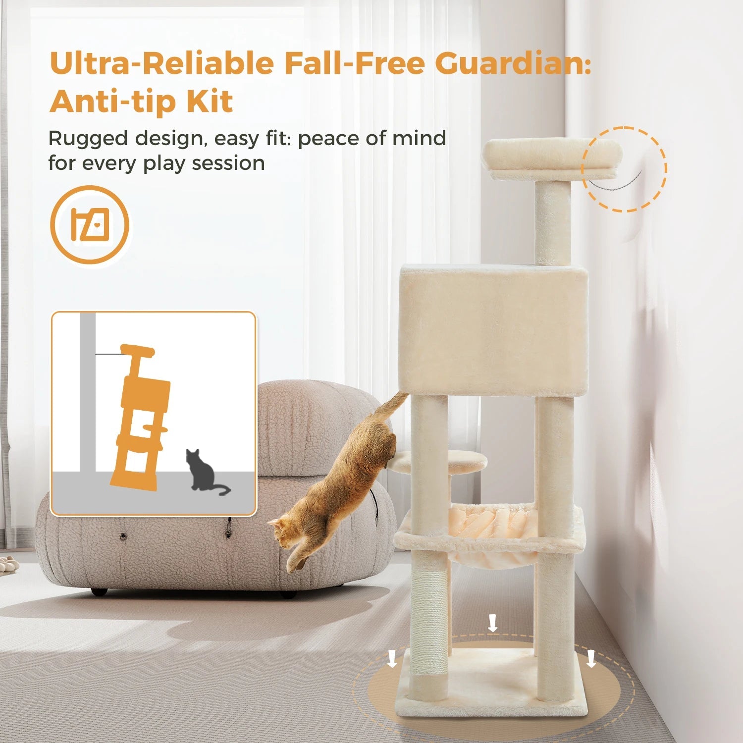 Stabilt 5-nivåers  Klös träd 113 cm med koja, sittplatser & klös stolpar Crazy Catlady Shop