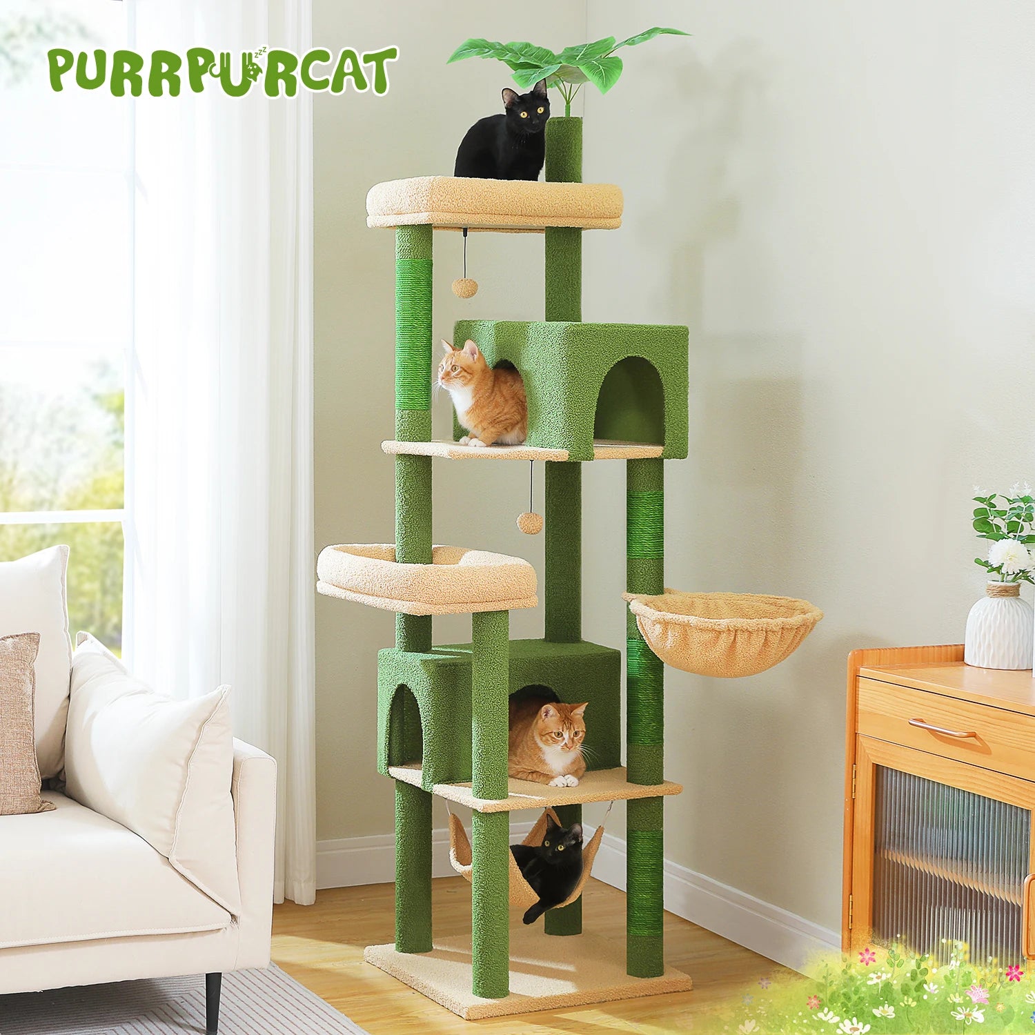 Multi-Level Cat Tree for Indoor Large Cat Tower with Scratching Posts Spacious Cat Condo Soft Top Perch Cat Furniture Cat Toys Crazy Catlady Shop