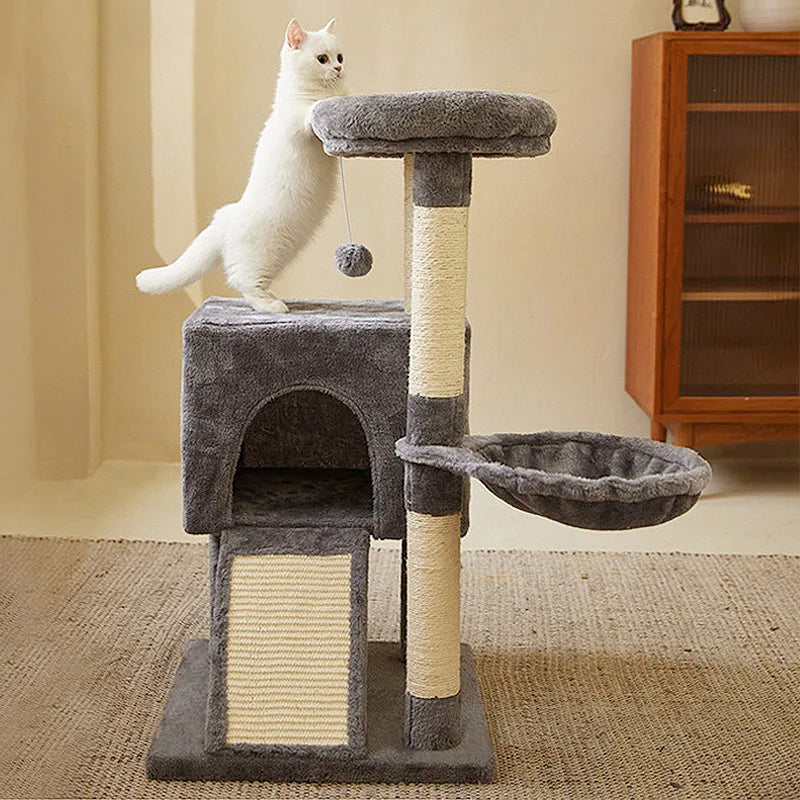 Cat Tree Luxury Cat Towers with Double Condos Spacious Perch Cat Hammock Fully Wrapped Scratching Sisal Post and Dangling Balls Crazy catlady shop