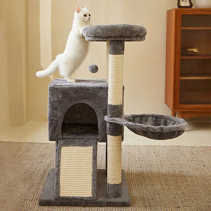 Cat Tree Luxury Cat Towers with Double Condos Spacious Perch Cat Hammock Fully Wrapped Scratching Sisal Post and Dangling Balls Crazy catlady shop