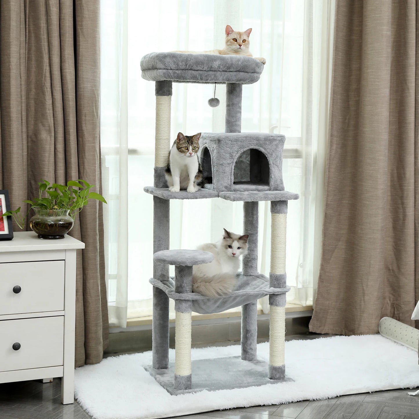 Luxury Cat Tree House Tower with Cabinet Solid Wood Cat Tree Posting Toy Multi-Level Kitten Cat Condo rascador gato arbre à chat Crazy Catlady Shop