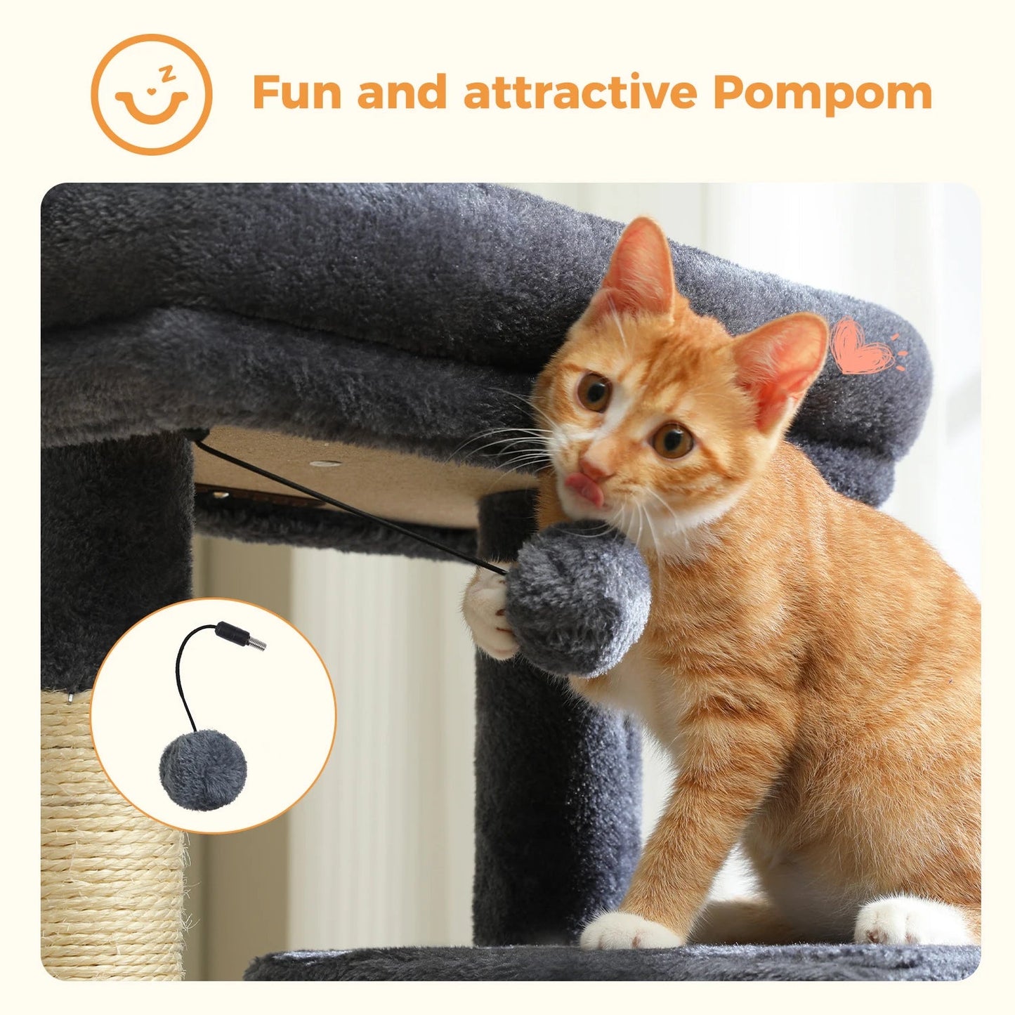 Stabilt 5-nivåers  Klös träd 113 cm med koja, sittplatser & klös stolpar Crazy Catlady Shop
