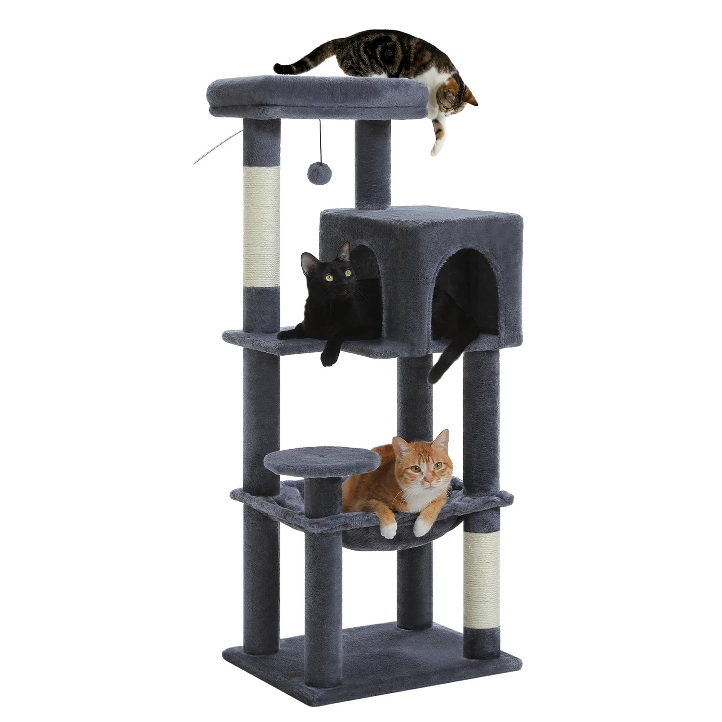 Stabilt 5-nivåers  Klös träd 113 cm med koja, sittplatser & klös stolpar Crazy Catlady Shop