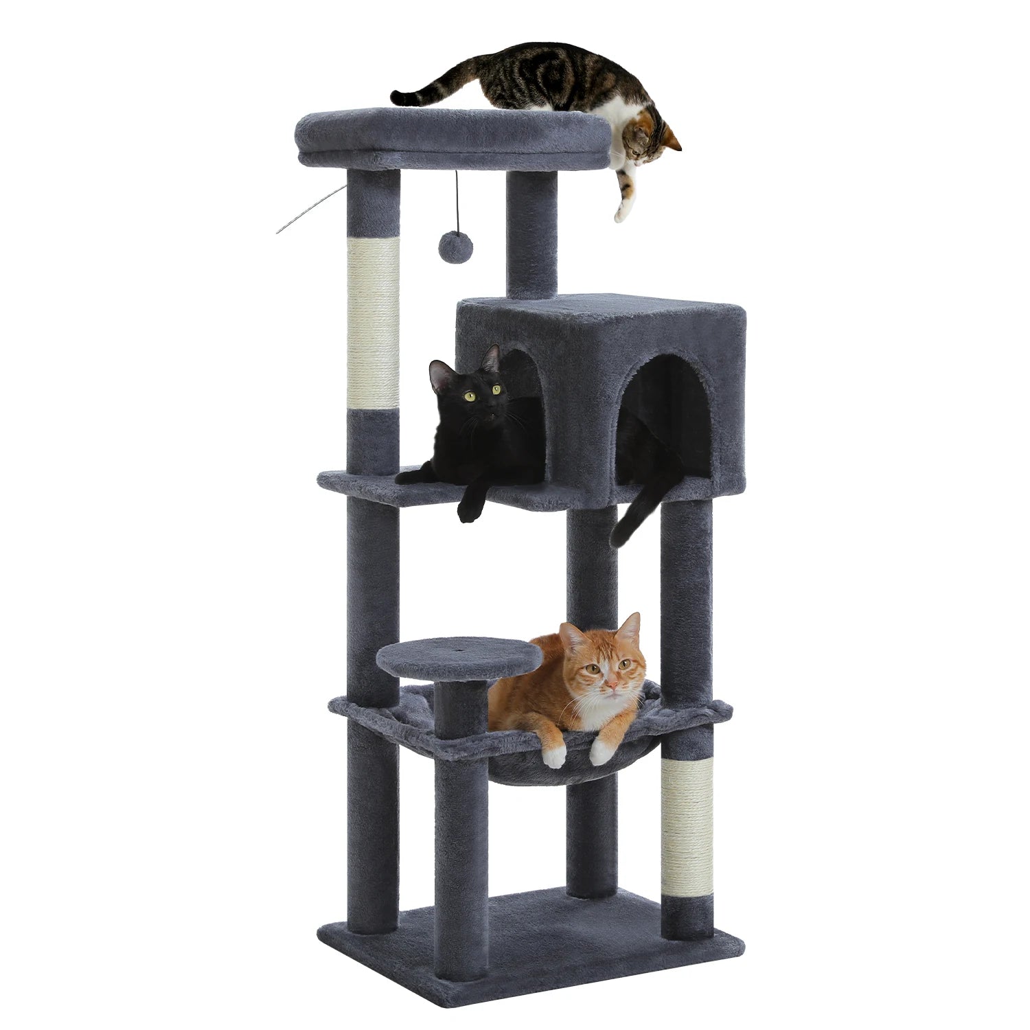 Stabilt 5-nivåers  Klös träd 113 cm med koja, sittplatser & klös stolpar Crazy Catlady Shop