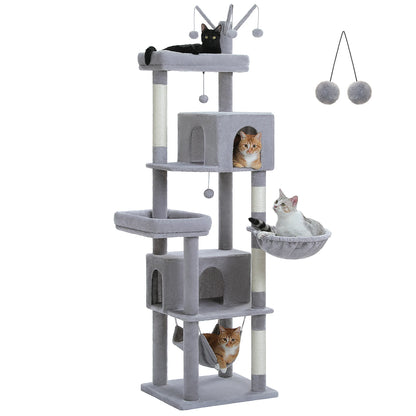 Multi-Level Cat Tree for Indoor Large Cat Tower with Scratching Posts Spacious Cat Condo Soft Top Perch Cat Furniture Cat Toys Crazy Catlady Shop