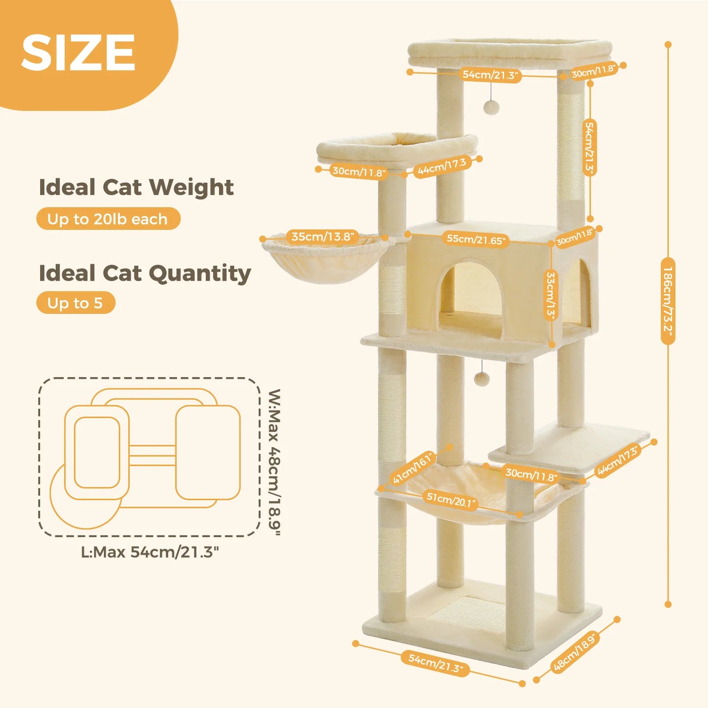 Large Cat Tree for Indoor Cats Multi-Level Cat Tower with Scratching Posts Soft Hammock Large Cat Condo Cat Accessories Cat Toys Crazy Catlady Shop