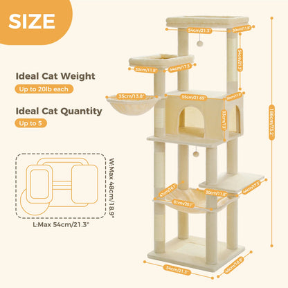 Large Cat Tree for Indoor Cats Multi-Level Cat Tower with Scratching Posts Soft Hammock Large Cat Condo Cat Accessories Cat Toys Crazy Catlady Shop