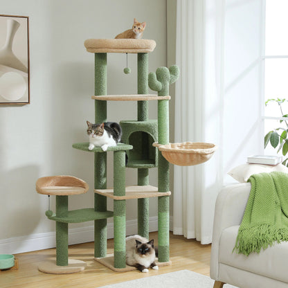 Cactus Tall Cat Tree for Large Cat Multi-Level Cat Tower for Indoor Cats Cat Condo with Large Hammock Scratching Post  2 Perches Crazy Catlady Shop