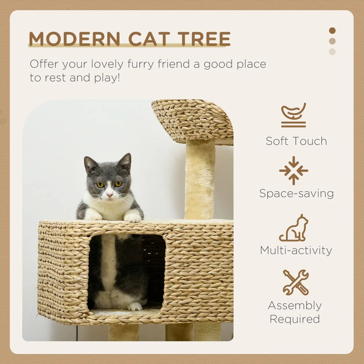 For PawHut Cat Tree Tower for Indoor Cats with Scratching Posts Condo Beige Crazy Catlady Shop